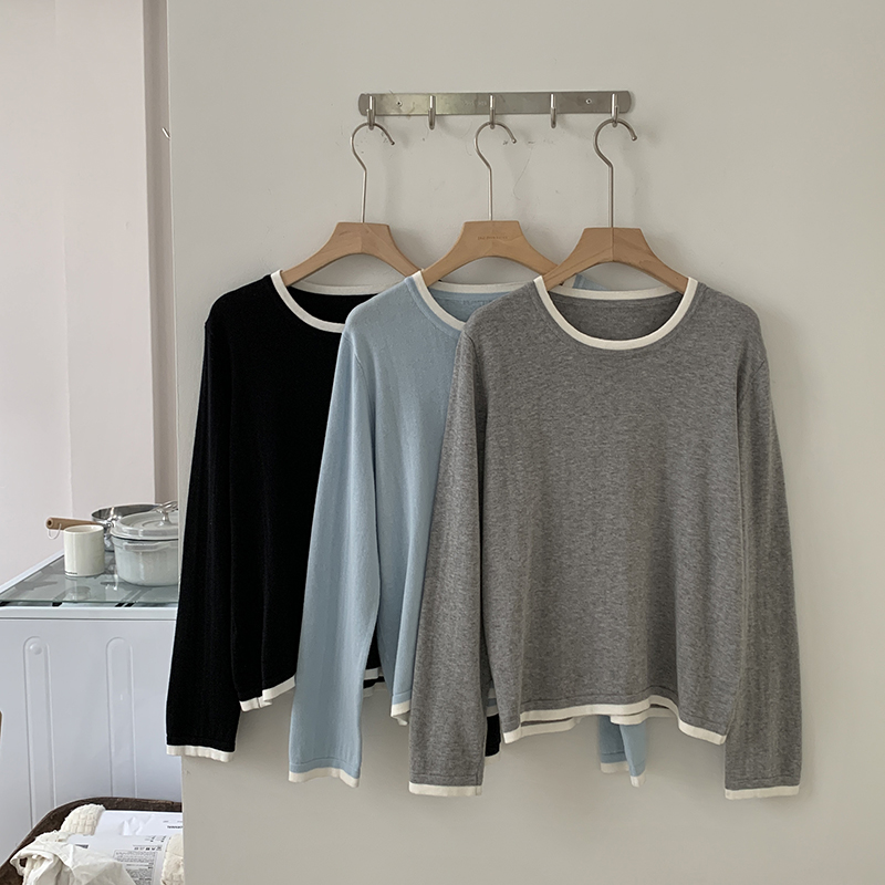 Wallpaper - 100% Baumwolle Damen O-Ausschnitt Farbblockierung Langarm-Shirt