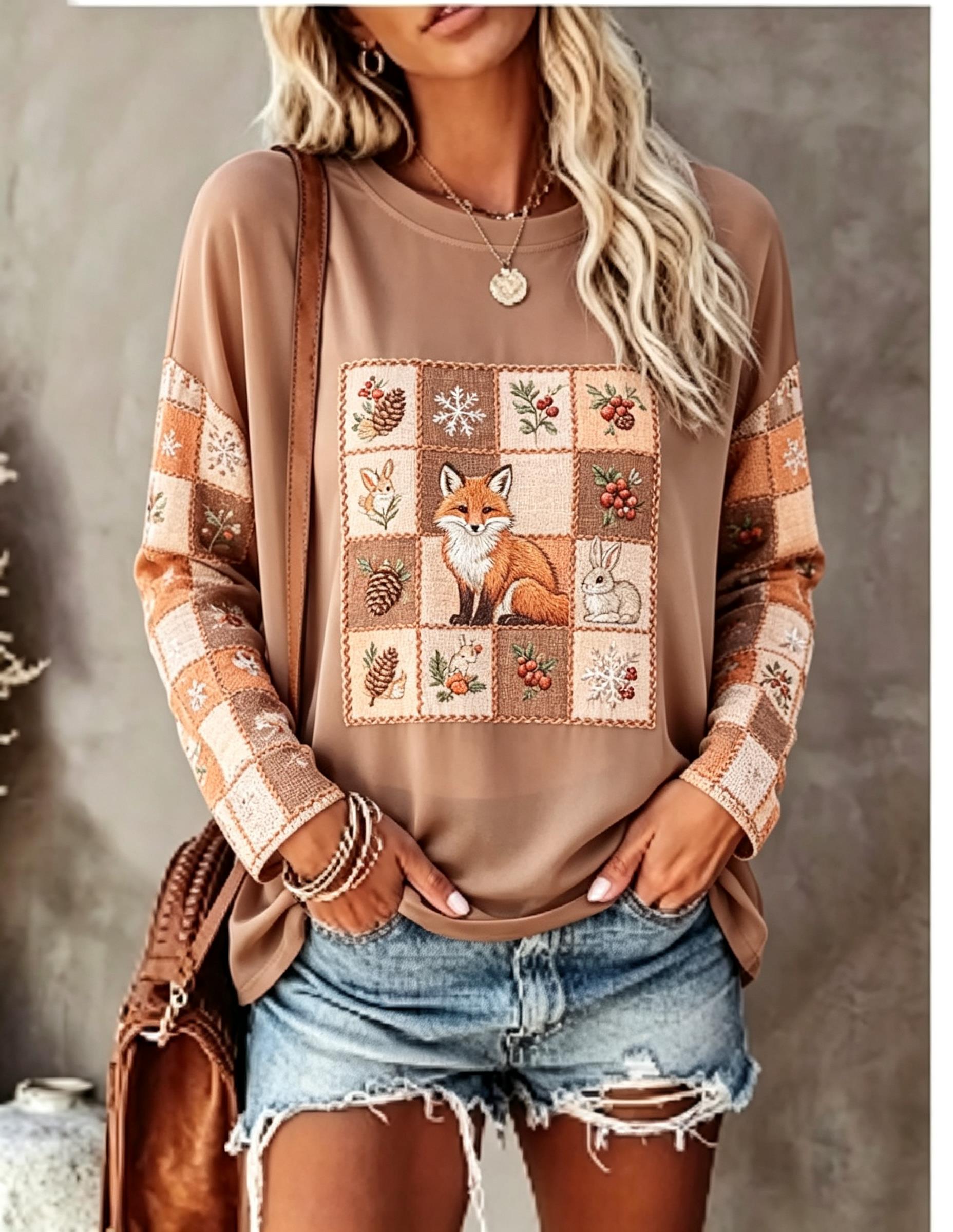 Damen-Langarm-T-Shirt mit Fuch – Wallpaper Bewertung und Preis