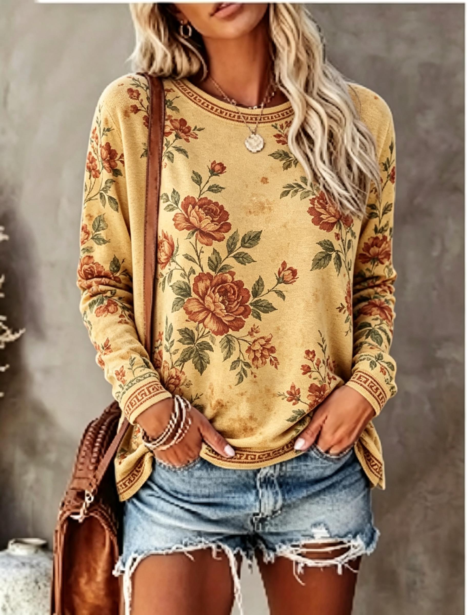 Damen-T-Shirt mit Rundhalsauss – Wallpaper Bewertung und Preis