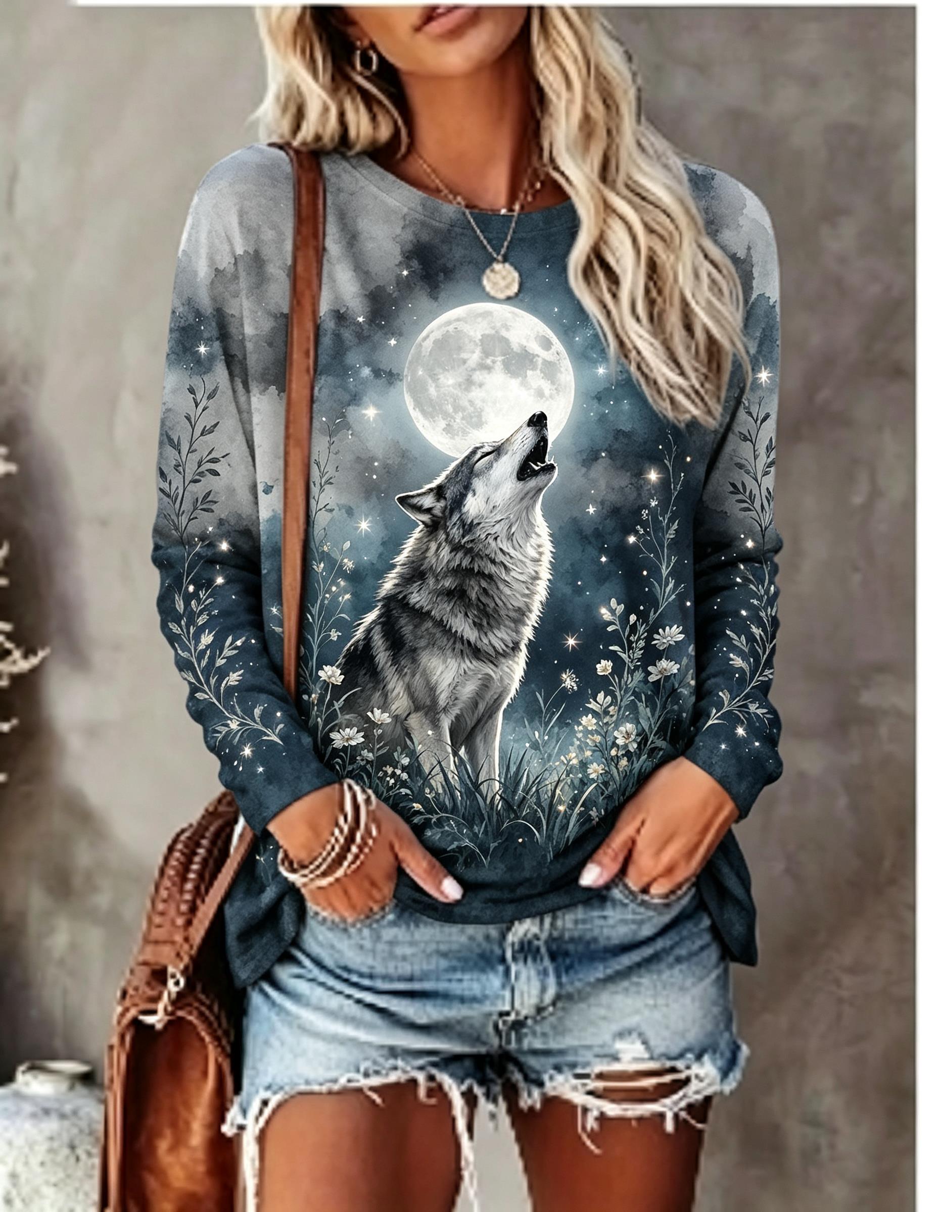 Damen-Langarm-T-Shirt mit Wolf – Wallpaper Bewertung und Preis
